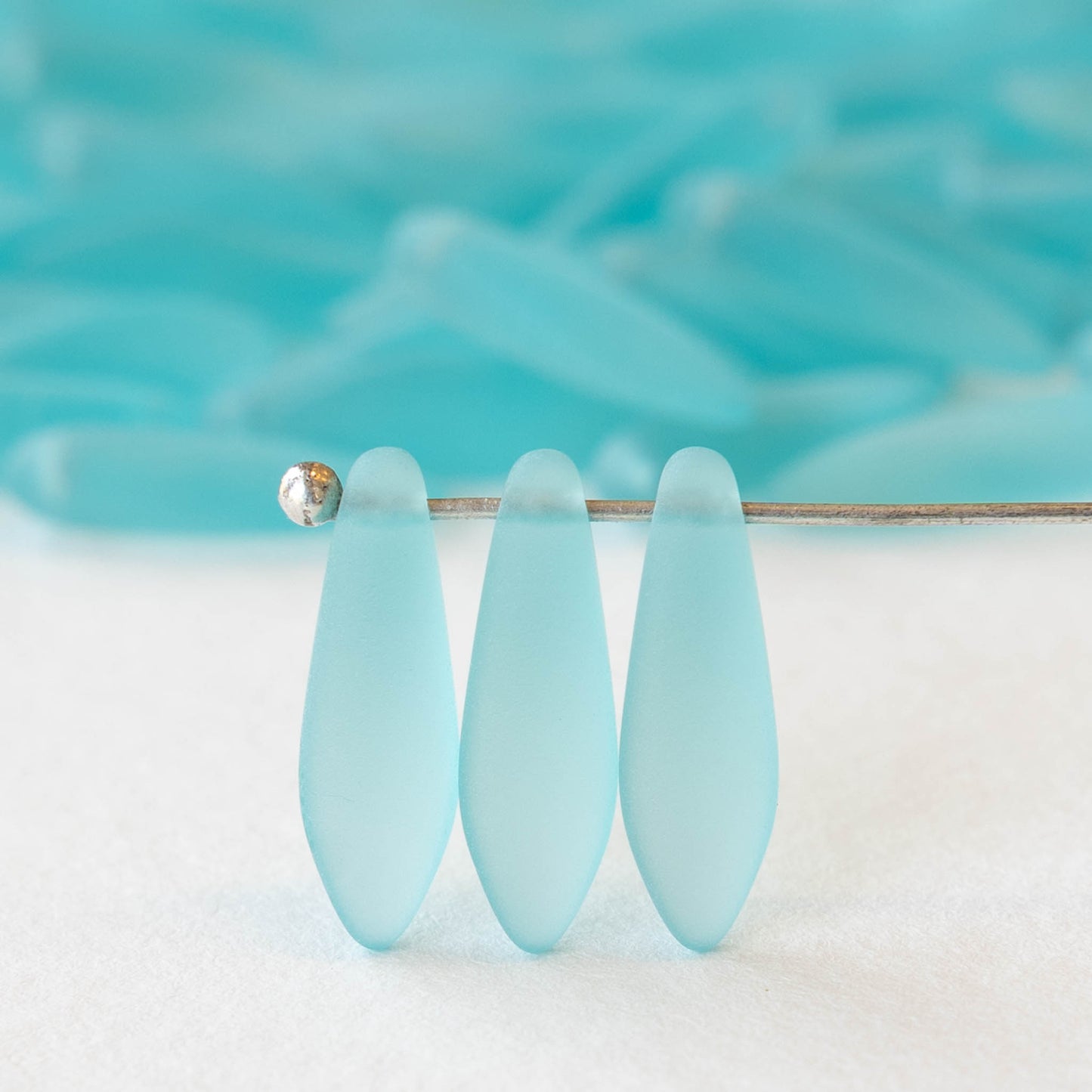 16mm Glass Dagger Beads - Matte Aqua - 50 beads