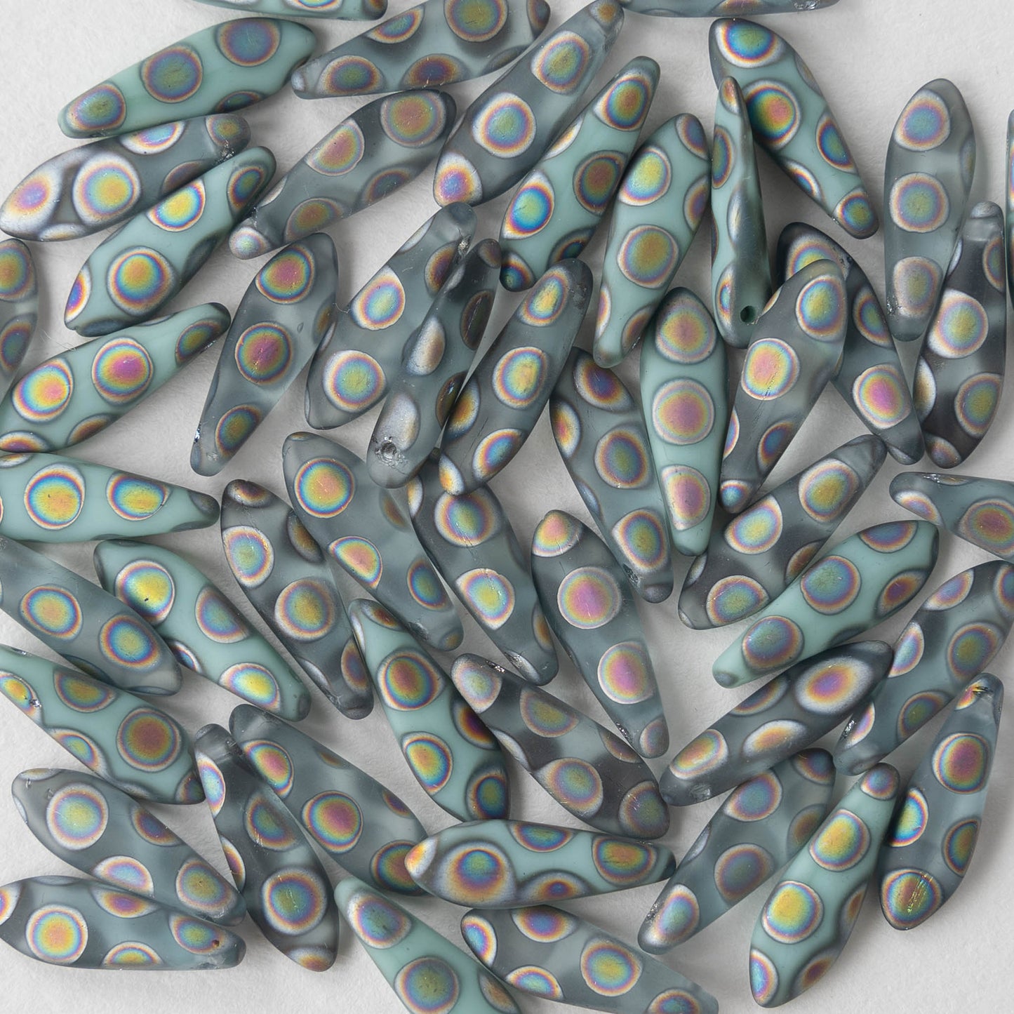 16mm Dagger Beads - Seafoam Peacock - 50 beads