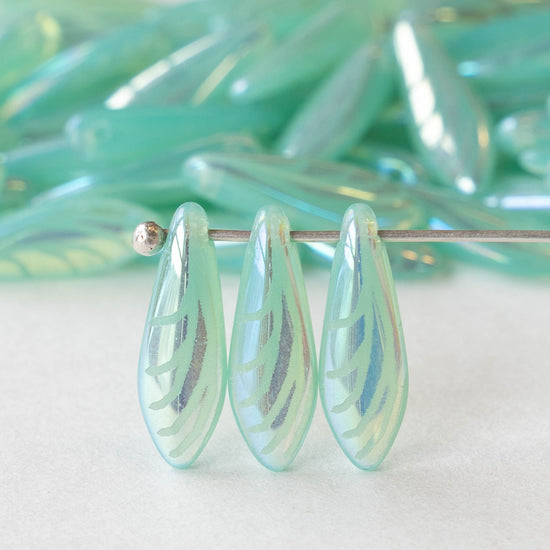 16mm Dagger Beads - Opaline Seafoam Green  Wings- 50 beads