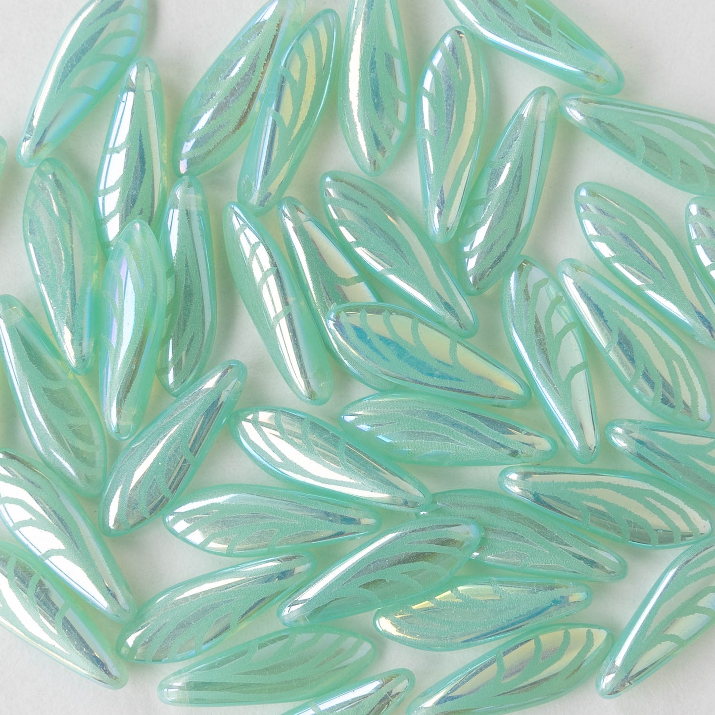 16mm Dagger Beads - Opaline Seafoam Green  Wings- 50 beads