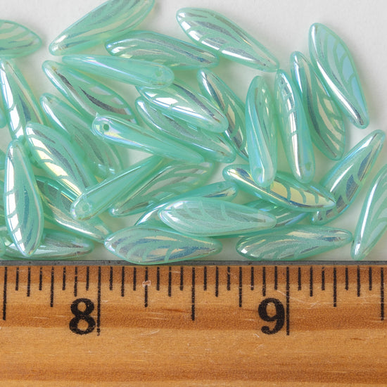 16mm Dagger Beads - Opaline Seafoam Green  Wings- 50 beads