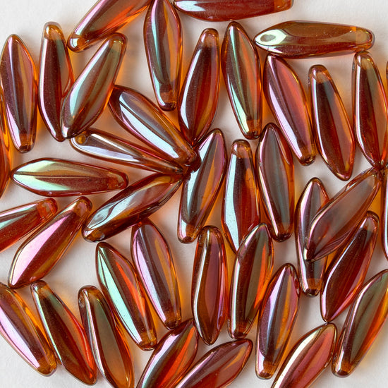 16mm Glass Dagger Beads - Topaz Apricot Luster AB - 50