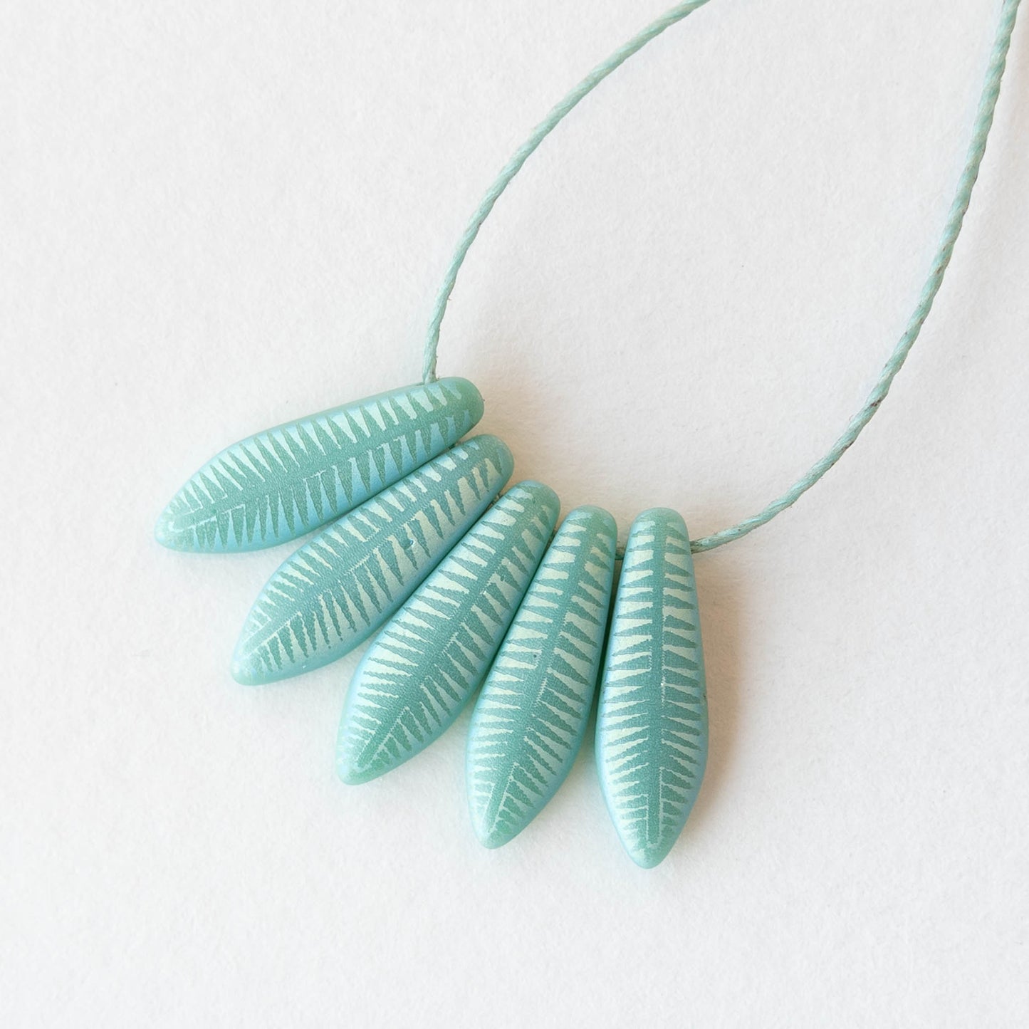 16mm Glass Dagger Beads - Matte Turquoise AB Laser Etched  - 25 Beads