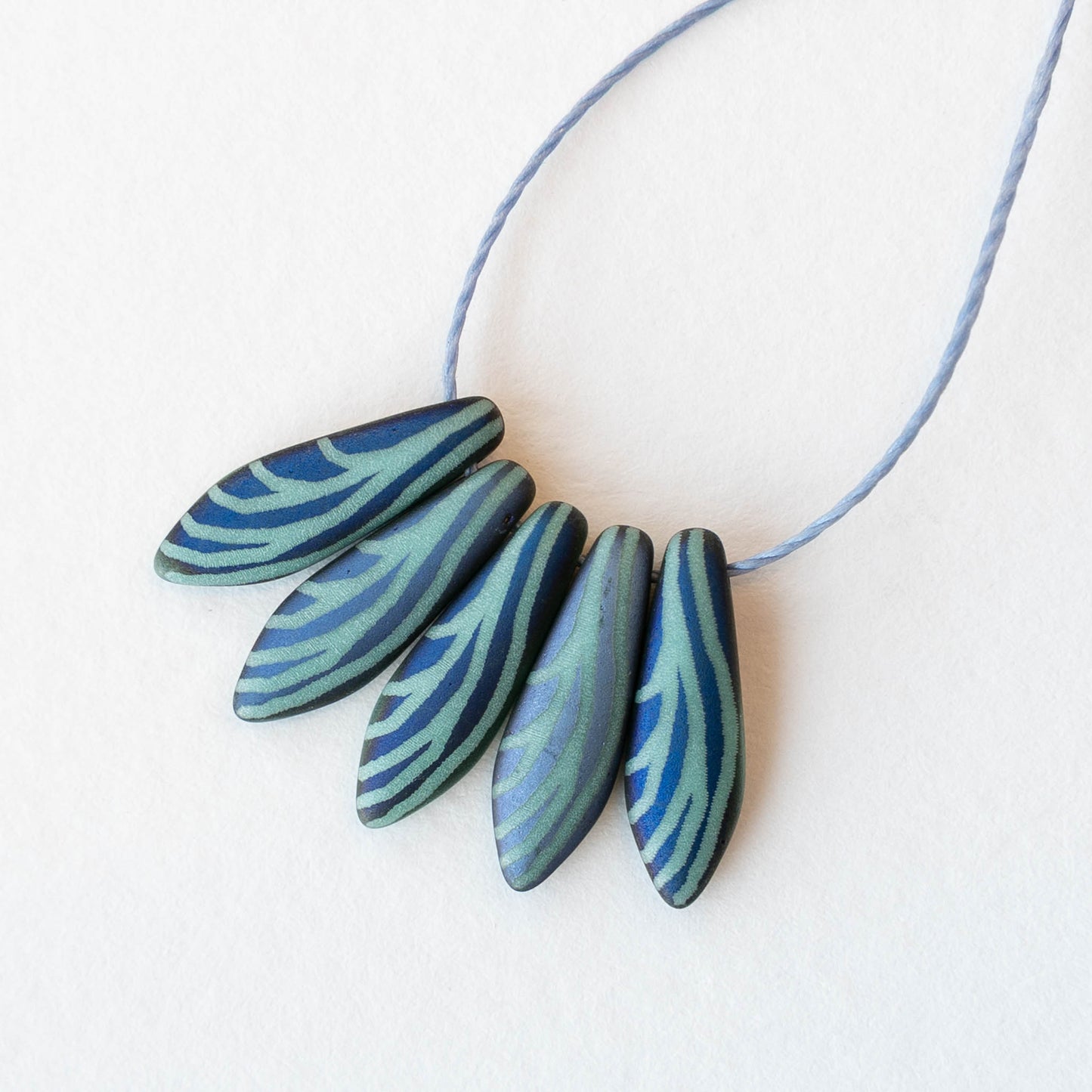 16mm Glass Dagger Beads - Matte Turquoise Laser Etched  - 25 Beads