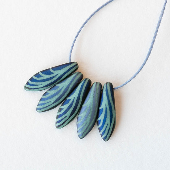 16mm Glass Dagger Beads - Matte Turquoise Laser Etched  - 25 Beads