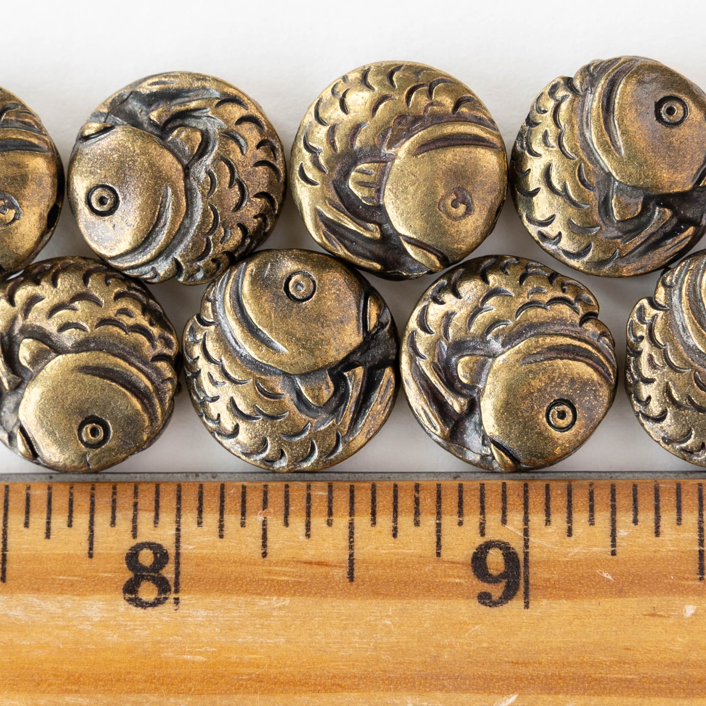 16mm Koi Coin Beads - Antique Brass - 2 or 6 beads