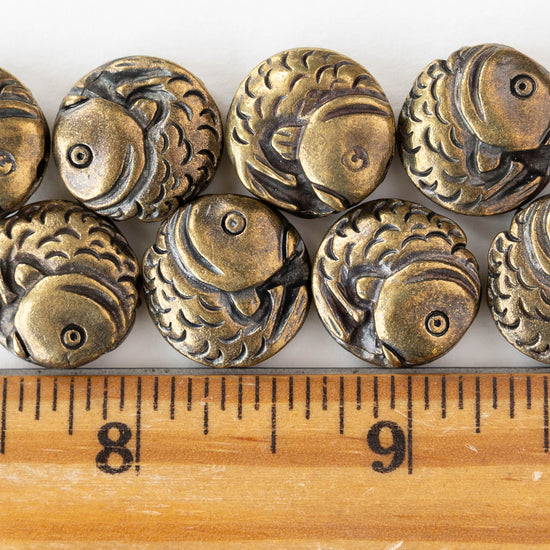 16mm Koi Coin Beads - Antique Brass - 2 or 6 beads