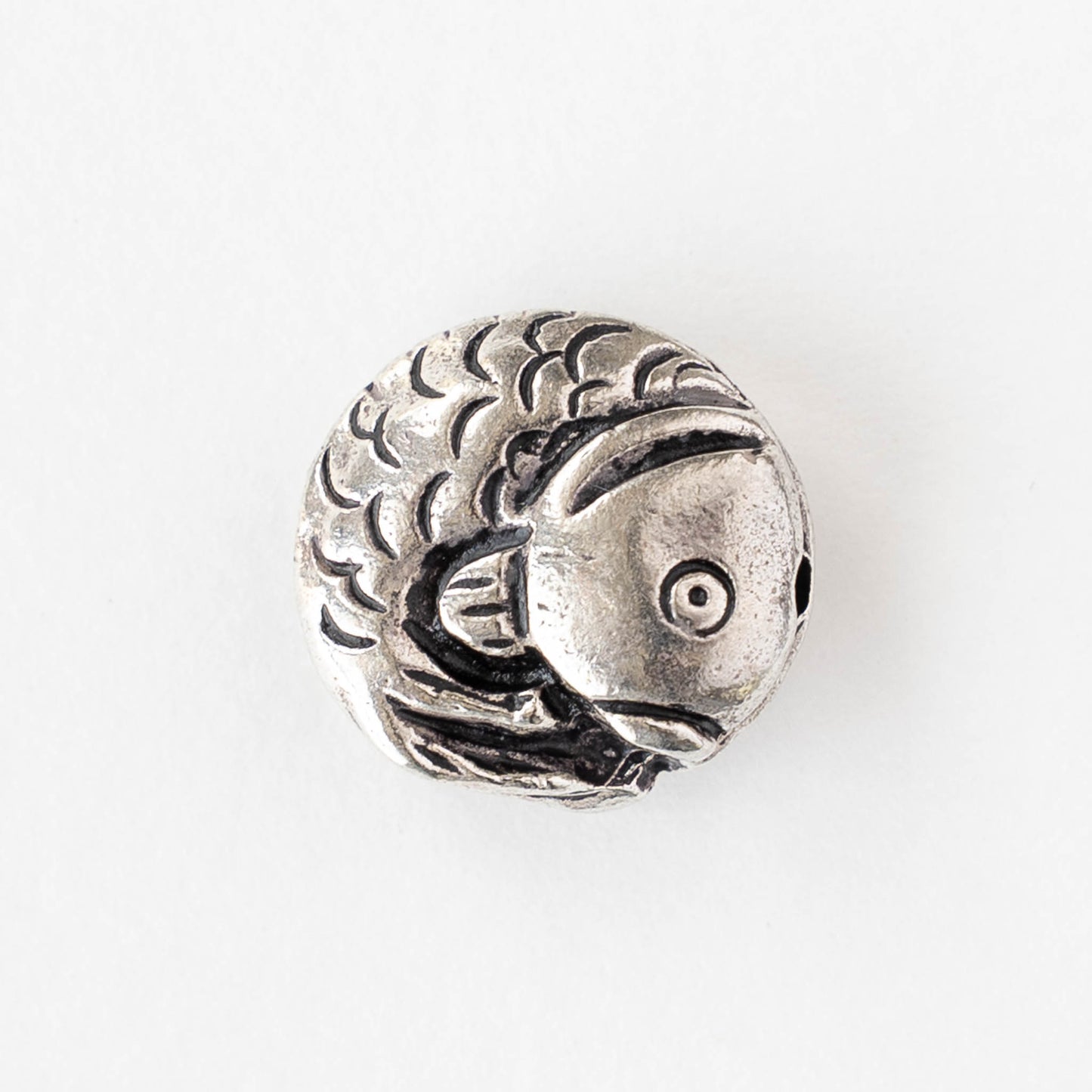 16mm Koi Coin Beads - Antique Silver - 2 or 6 beads