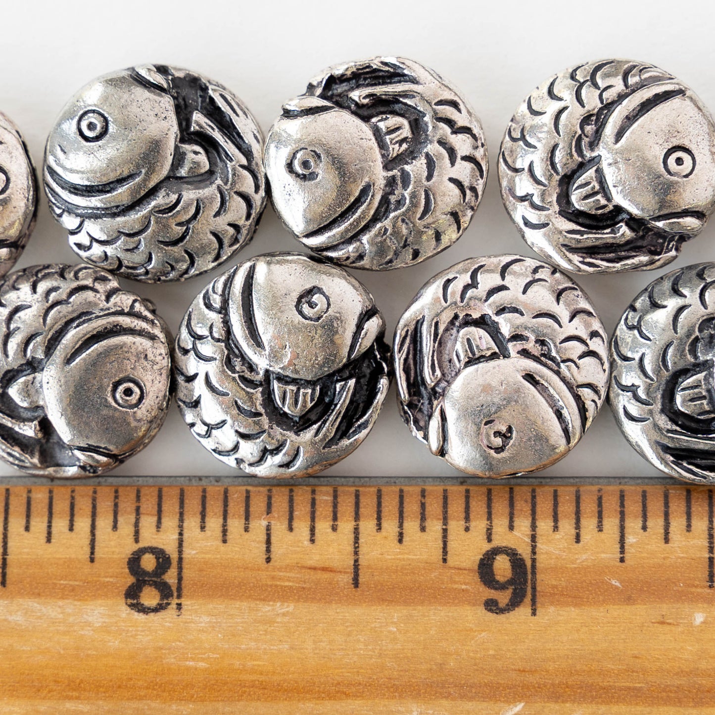 16mm Koi Coin Beads - Antique Silver - 2 or 6 beads
