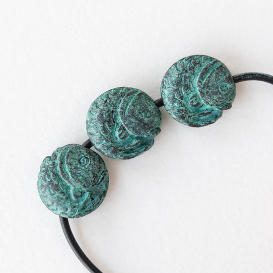 16mm Koi Coin Beads - Copper Patina - 2 or 6 beads