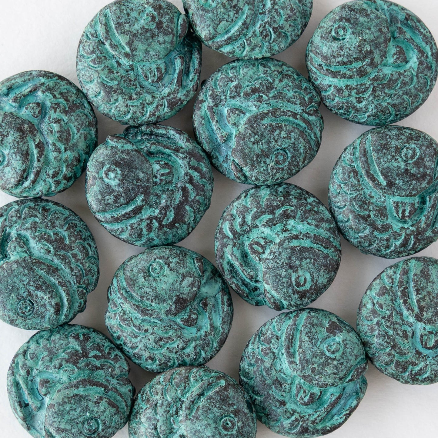 16mm Koi Coin Beads - Copper Patina - 2 or 6 beads
