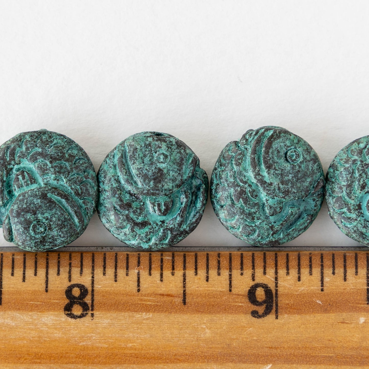 16mm Koi Coin Beads - Copper Patina - 2 or 6 beads