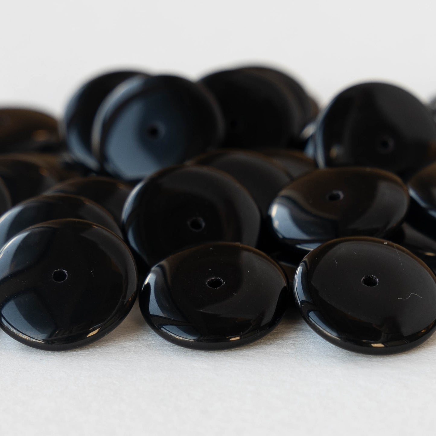 16mm Rondelle Beads - Opaque Black - 10 Beads