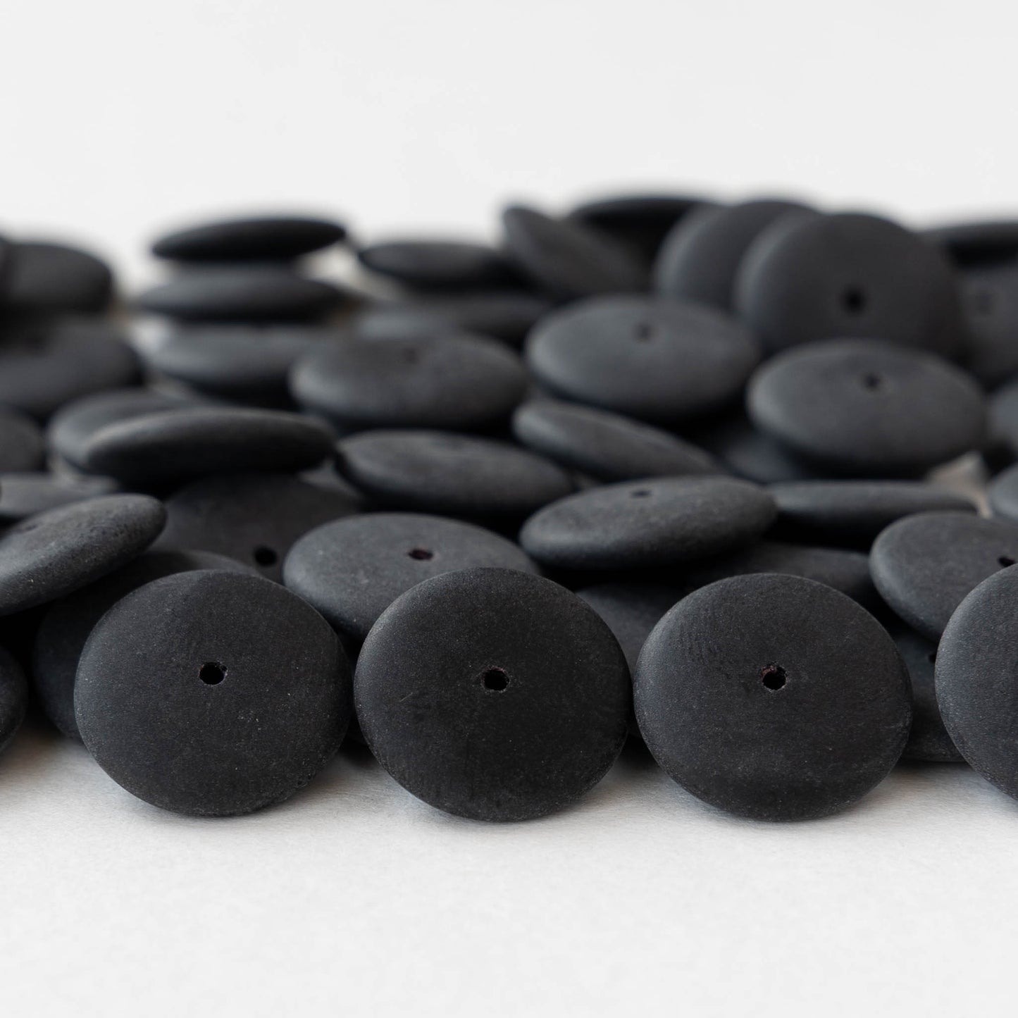 16mm Rondelle Beads - Matte Opaque Black - 20 beads