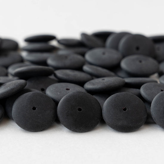 16mm Rondelle Beads - Matte Opaque Black - 20 beads