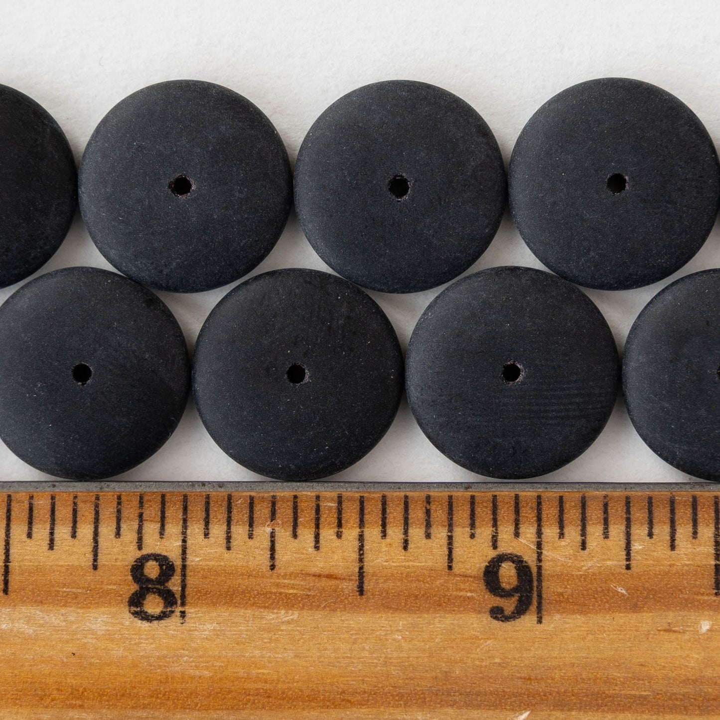 16mm Rondelle Beads - Matte Opaque Black - 20 beads