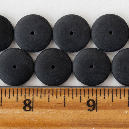 16mm Rondelle Beads - Matte Opaque Black - 20 beads