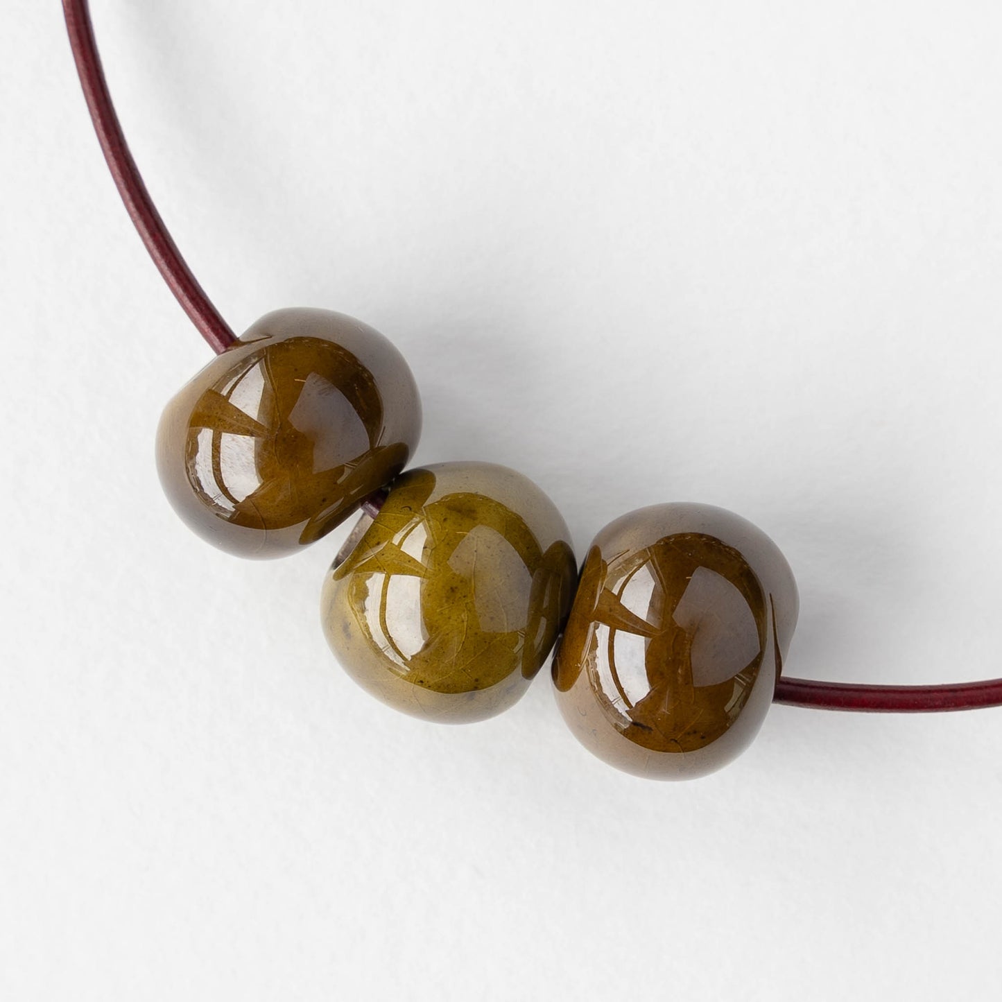 13x16mm Glazed Ceramic Round Beads - Olive - 4 or 12 beads