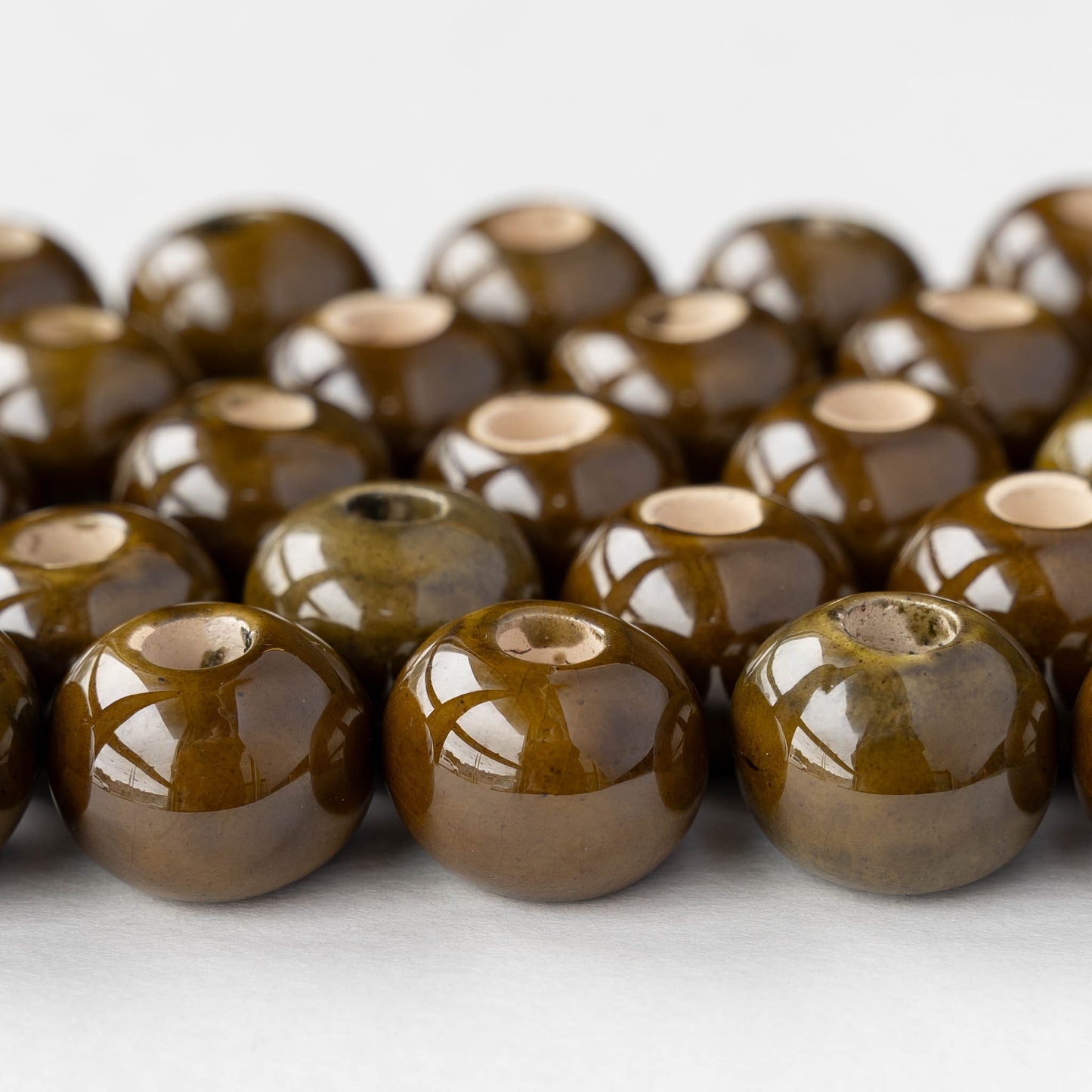 13x16mm Glazed Ceramic Round Beads - Olive - 4 or 12 beads