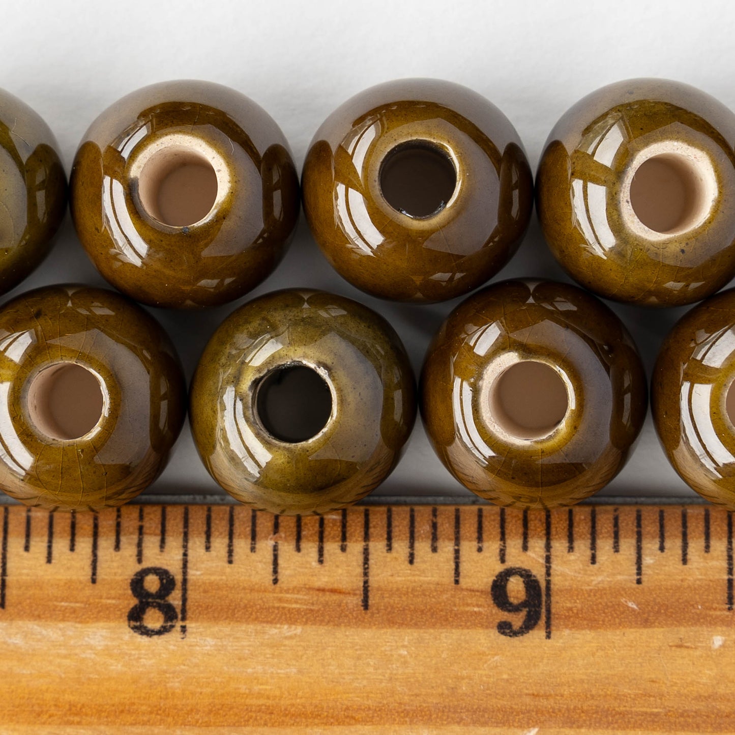 13x16mm Glazed Ceramic Round Beads - Olive - 4 or 12 beads