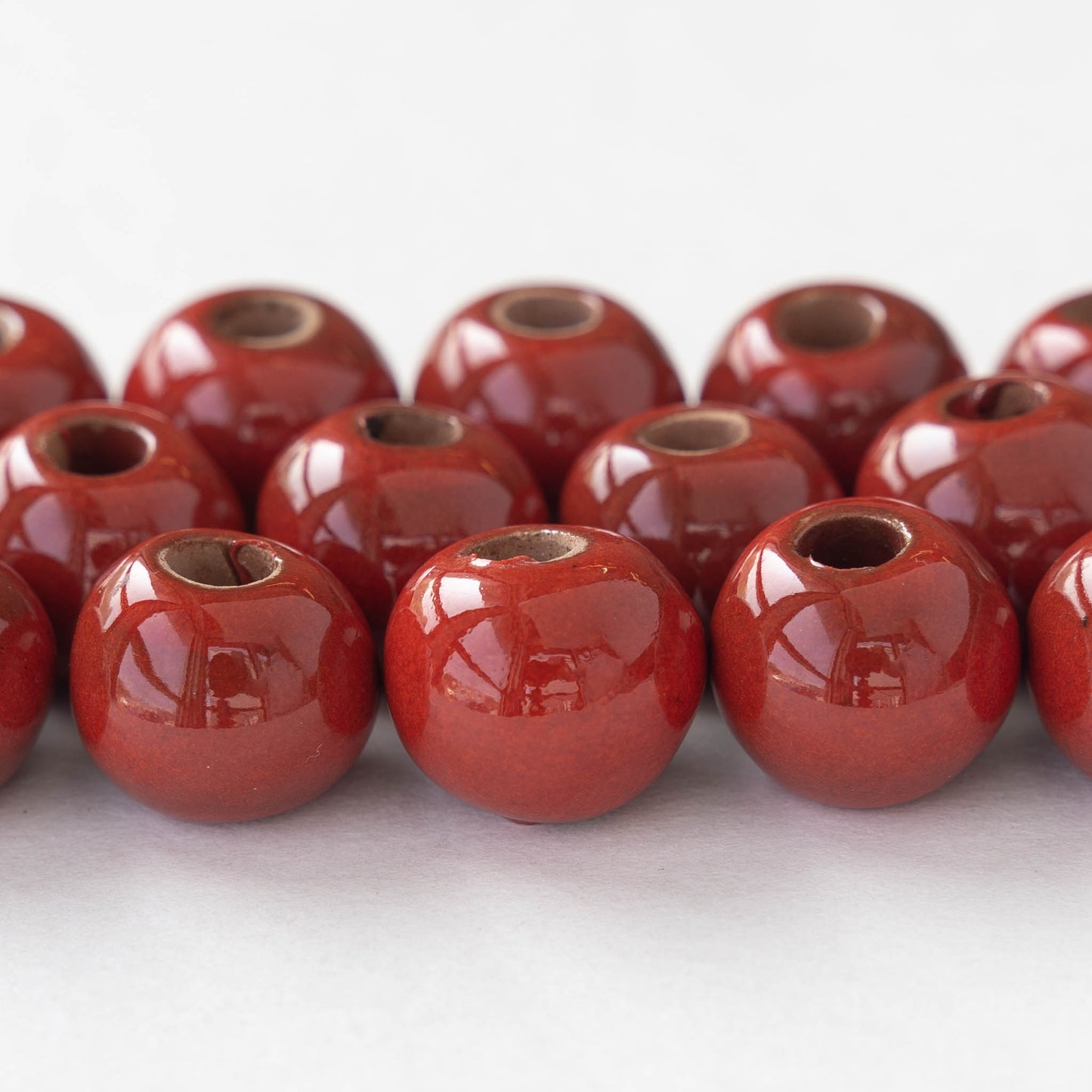 16mm Glazed Ceramic Round Beads - Opaque Crimson Red - 4 or 12