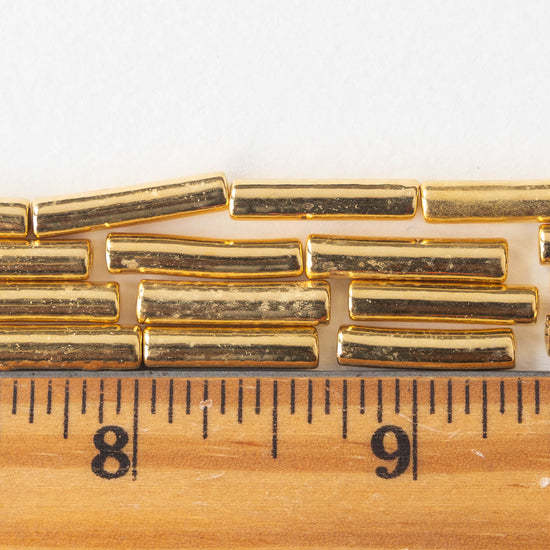 Load image into Gallery viewer, 3.5x16mm 24K Gold Coated Ceramic Tube Beads - Gold - 10 or 20
