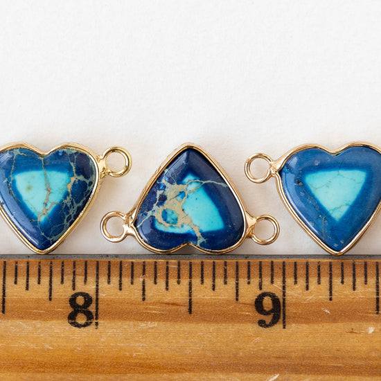 15x16mm Impression Jasper Heart Connector Link - Blue - 1 Piece