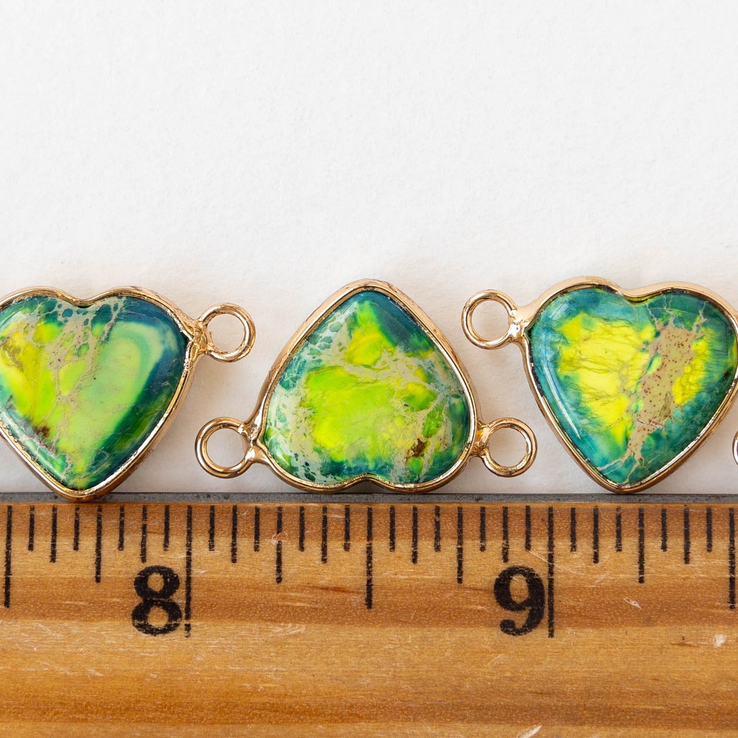 15x16mm Impression Jasper Heart Connector Link - Green - 1 Piece