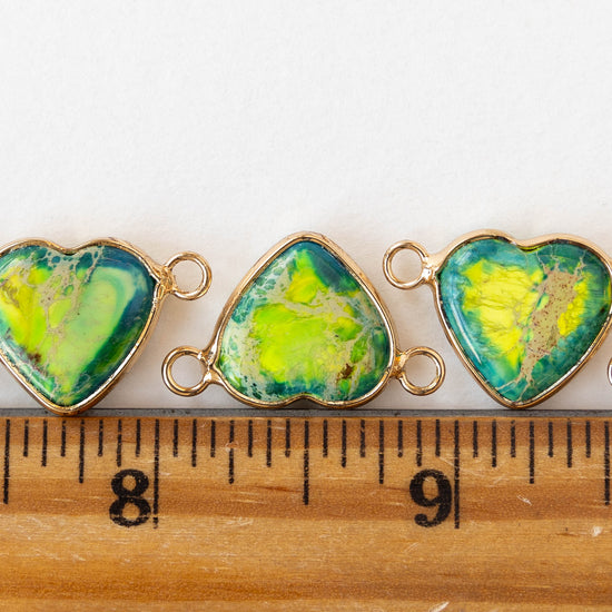 15x16mm Impression Jasper Heart Connector Link - Green - 1 Piece