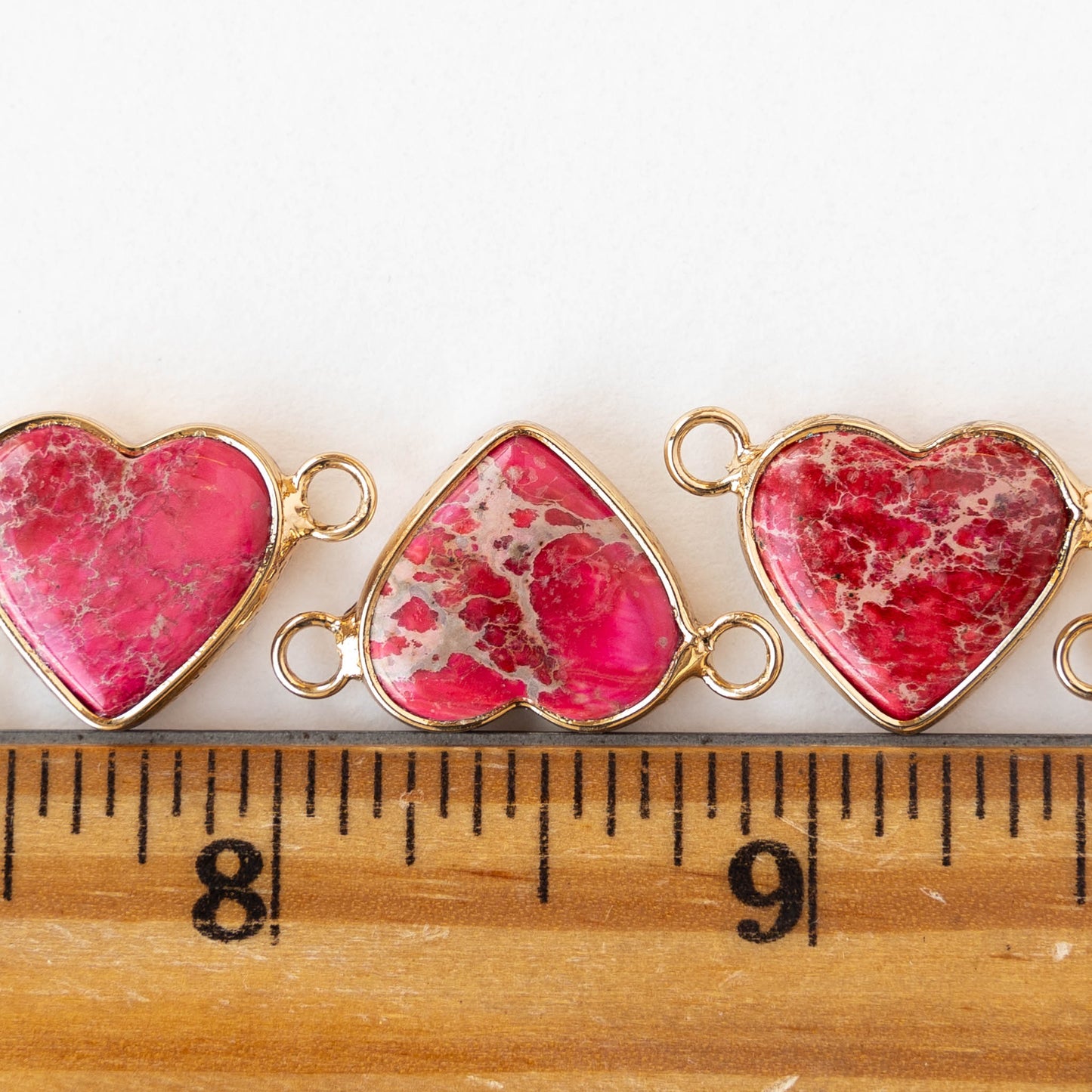 15x16mm Impression Jasper Heart Connector Link - Pink - 1 Piece