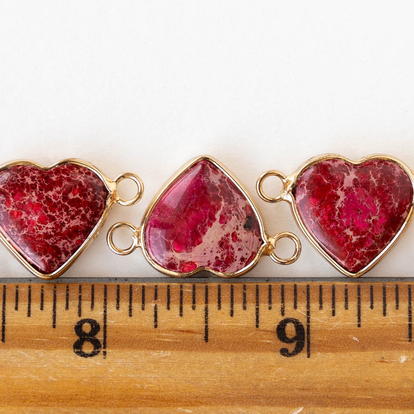 15x16mm Impression Jasper Heart Connector Link - Red - 1 Piece