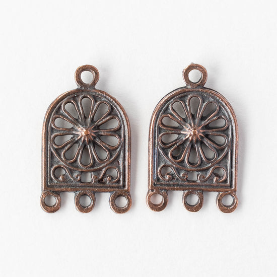 3 Hole Connectors - Antiqued Copper - 4 pieces