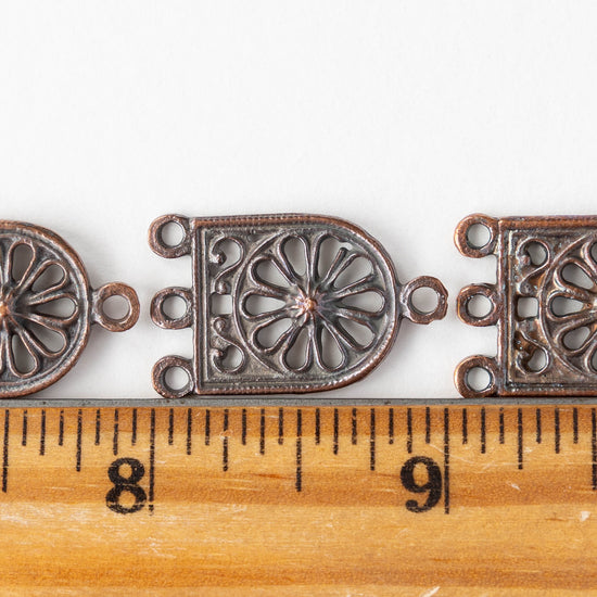 3 Hole Connectors - Antiqued Copper - 4 pieces
