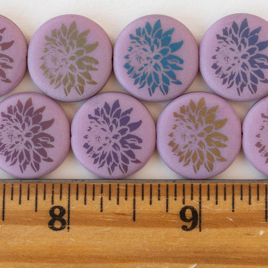 16mm Glass Coin Beads - Zinnea Flower Pink - 8 beads