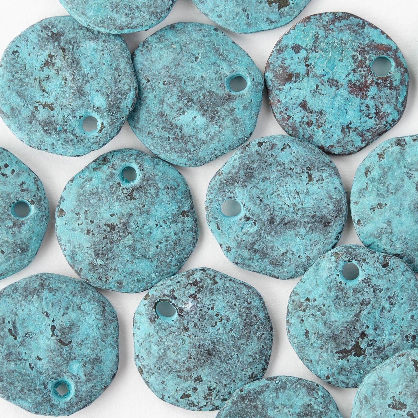 17mm Hammered Coin Charm - Green Patina - 2, 6, or 12 charms