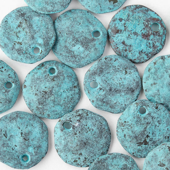 17mm Hammered Coin Charm - Green Patina - 2, 6, or 12 charms
