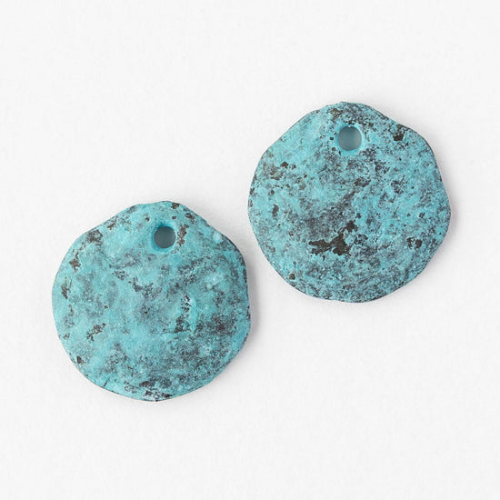 17mm Hammered Coin Charm - Green Patina - 2, 6, or 12 charms