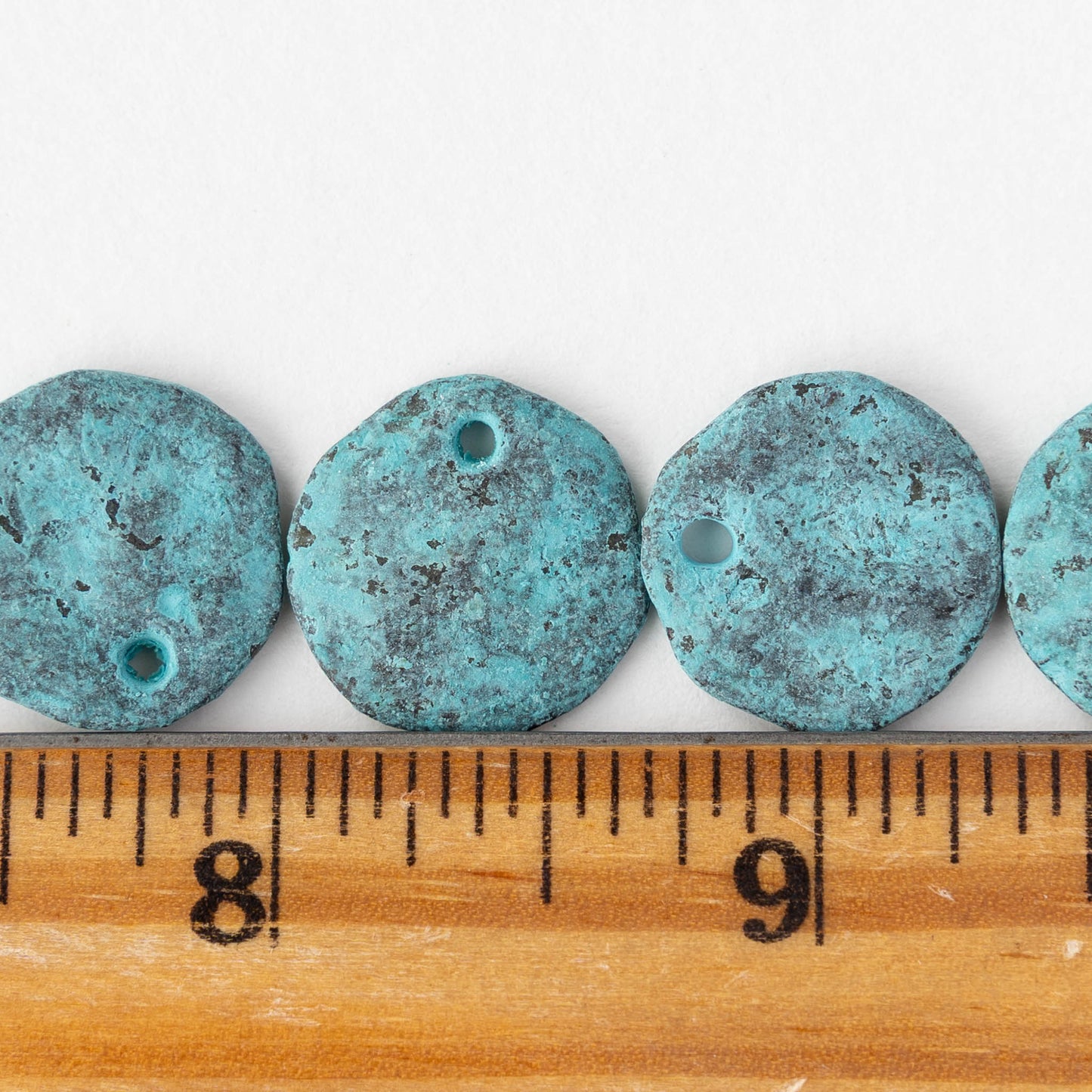 17mm Hammered Coin Charm - Green Patina - 2, 6, or 12 charms