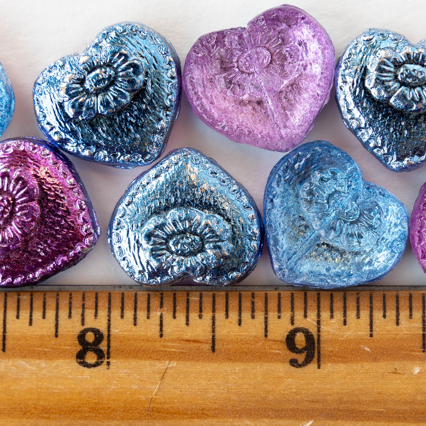 17mm Glass Heart Beads - Blue Purple Metallic - 4 or 12 Beads