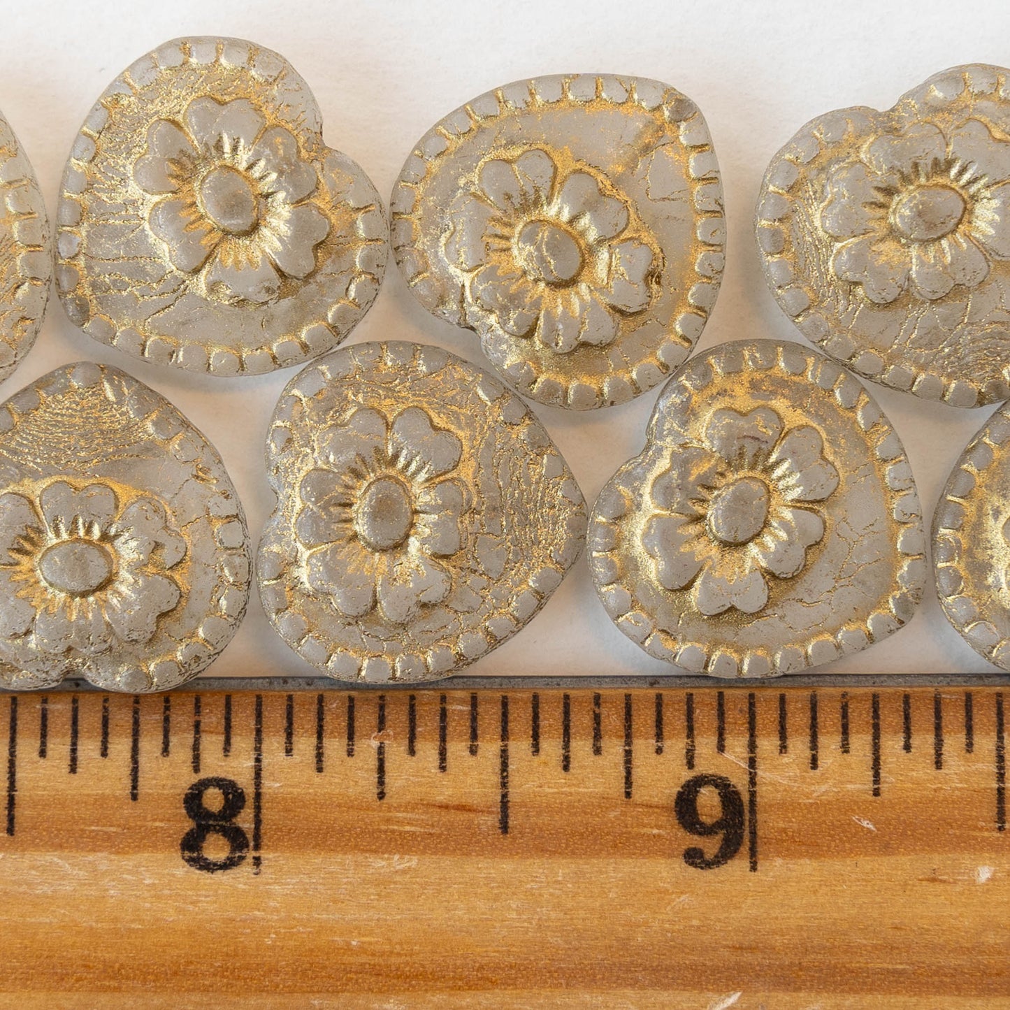 17mm Glass Heart Beads - Matte Crystal with Gold - 4 or 12 hearts