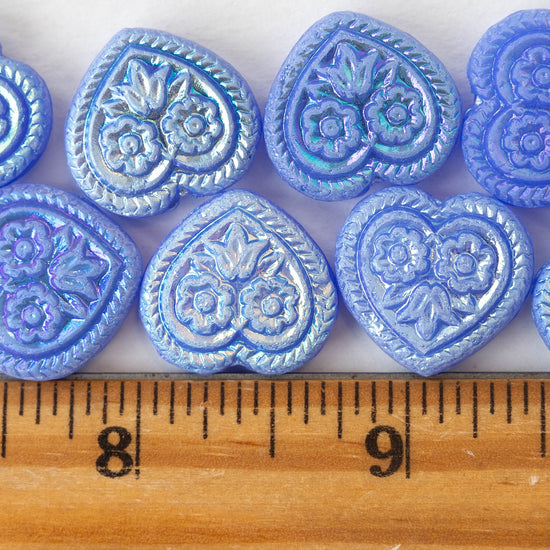 17mm Glass Heart Beads - Opaque Periwinkle AB - 4 or 12 hearts