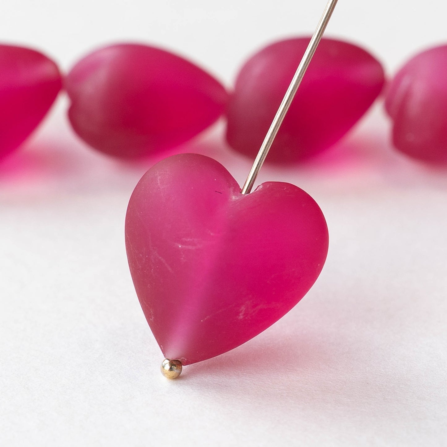 17mm Glass Heart Beads - Matte Pink - 1 Bead