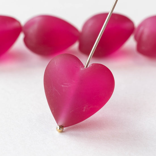17mm Glass Heart Beads - Matte Pink - 1 Bead