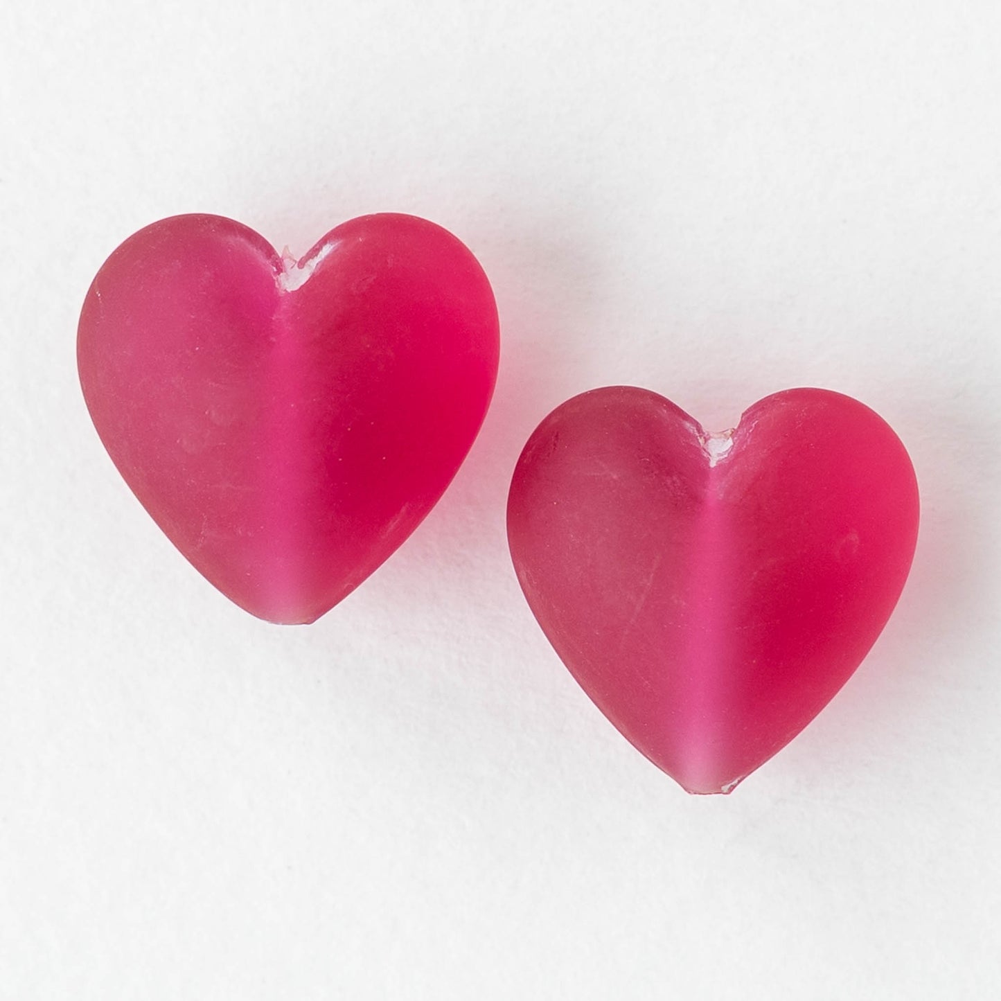 17mm Glass Heart Beads - Matte Pink - 1 Bead