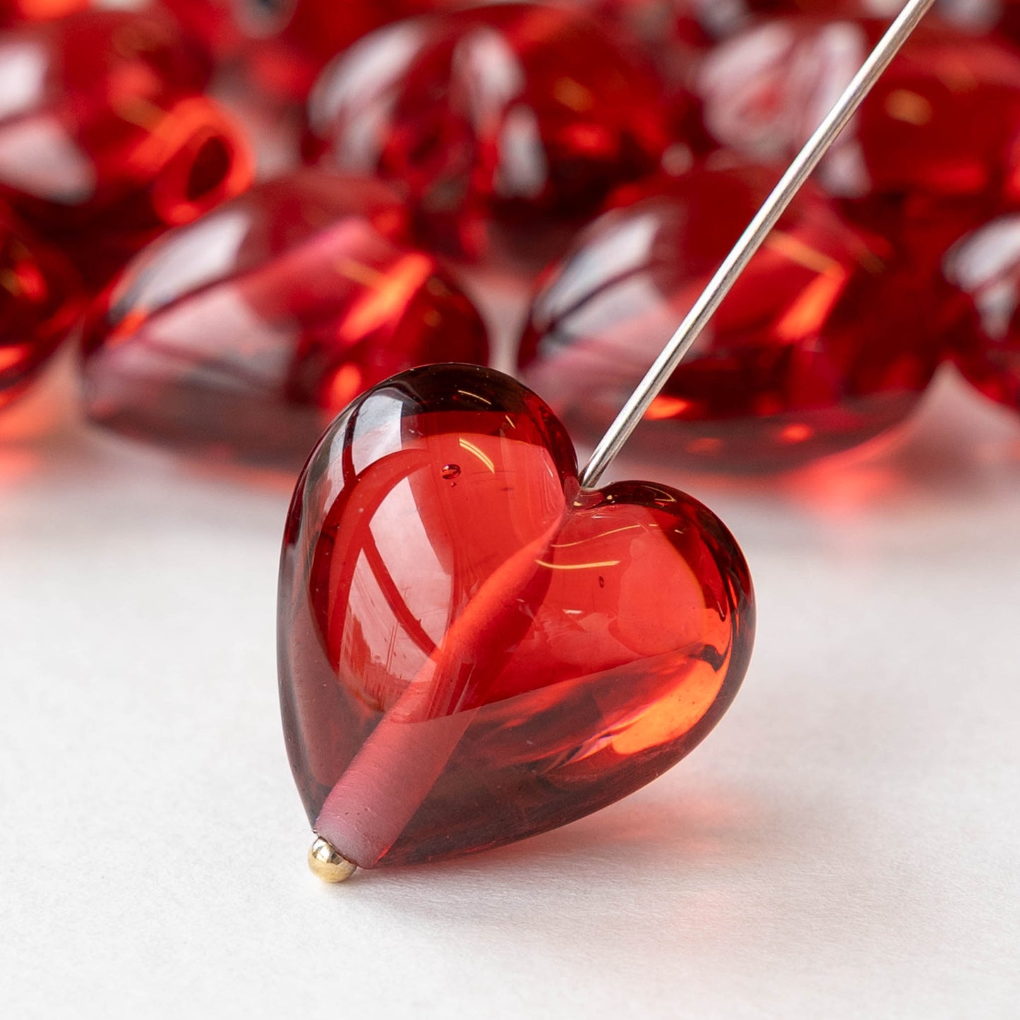 17mm Glass Heart Beads - Red - 1 Bead