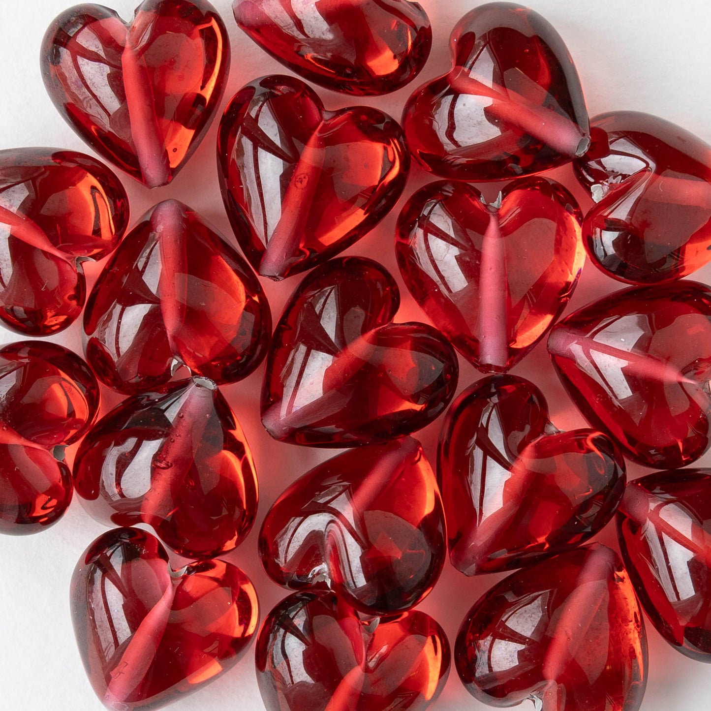 17mm Glass Heart Beads - Red - 1 Bead