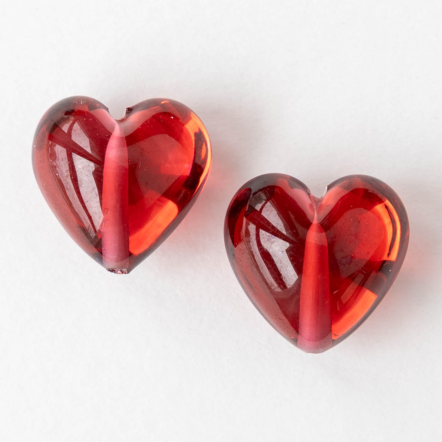 17mm Glass Heart Beads - Red - 1 Bead