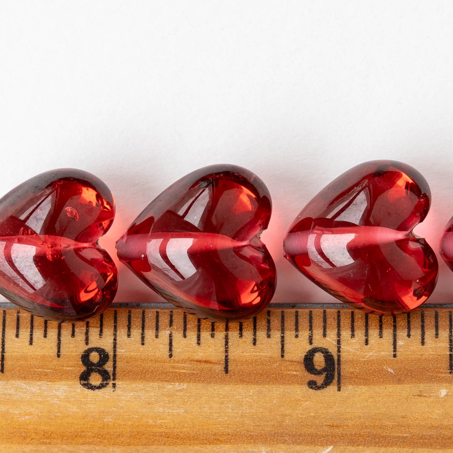 17mm Glass Heart Beads - Red - 1 Bead