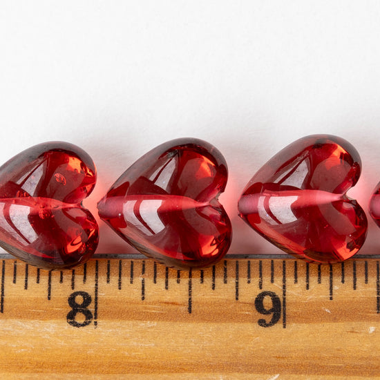 17mm Glass Heart Beads - Red - 1 Bead