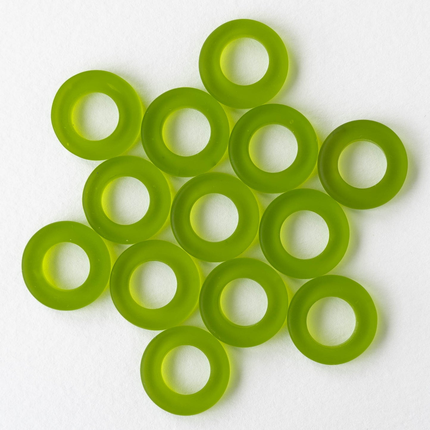 17mm Frosted Glass Rings - Lime Green - 2 or 10